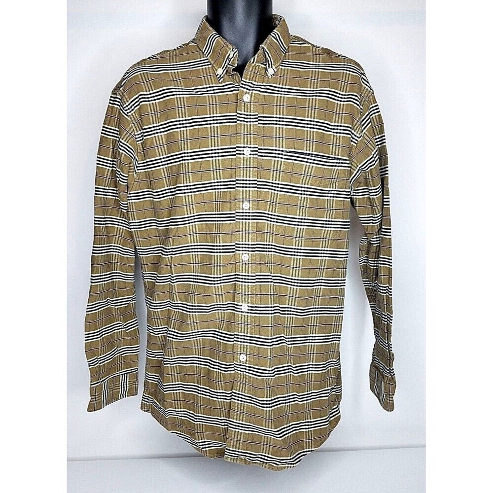 Mens Medium Vintage London Fog Tartain Plaid LS Button Down Heavyweight Cotton